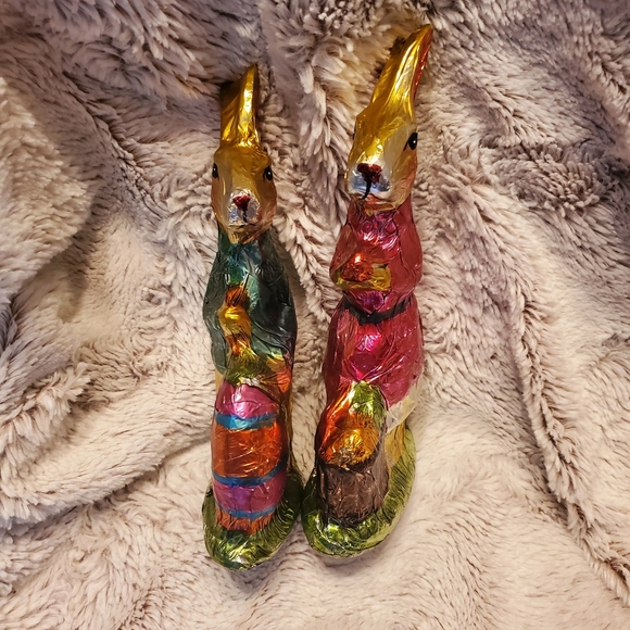 EASTER FAUX FOIL CHOCOLATE BUNNY RABBIT COUPLE FIGURINE GIRL BOY DECOR 7" - Picture 2 of 4